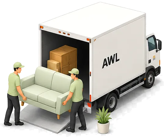 AWL-LKW wird mit einem Sofa beladen